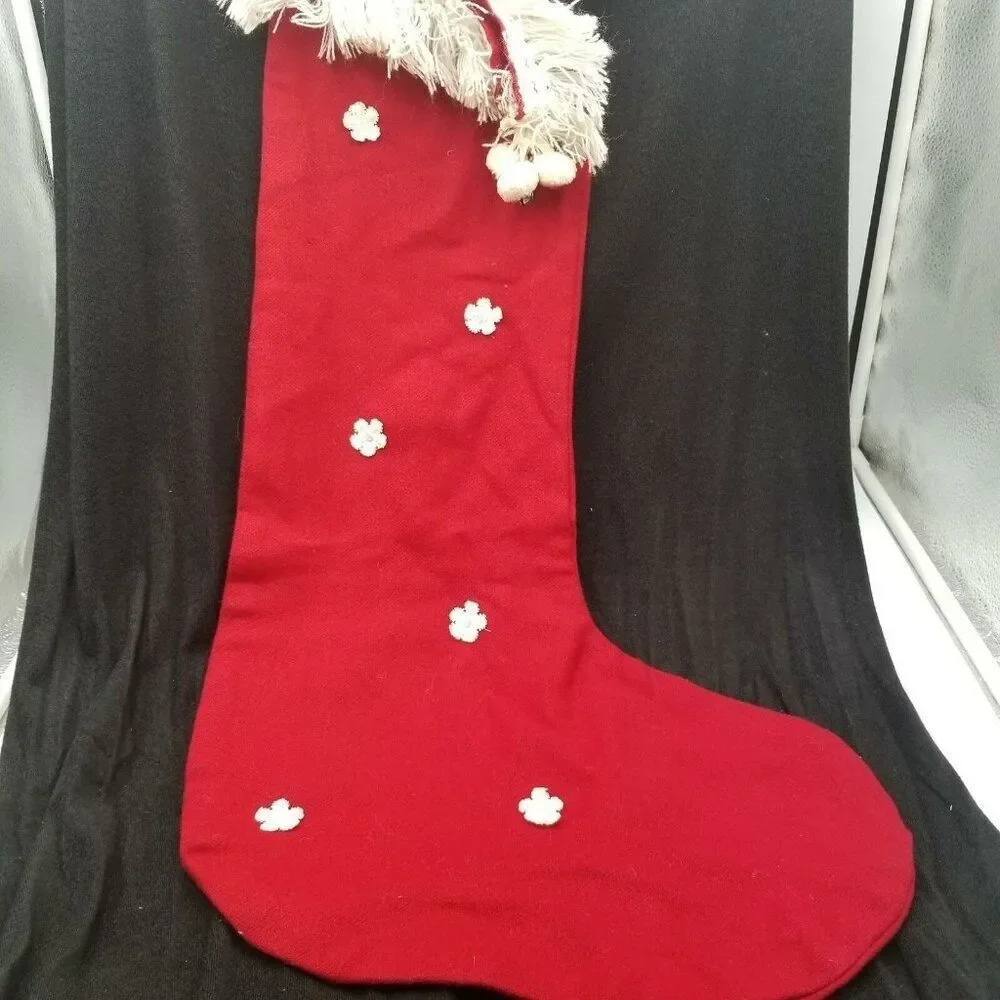 Vintage 60s Kitsch Large Christmas Red Stocking Pixie Blue Hair Hat Bells